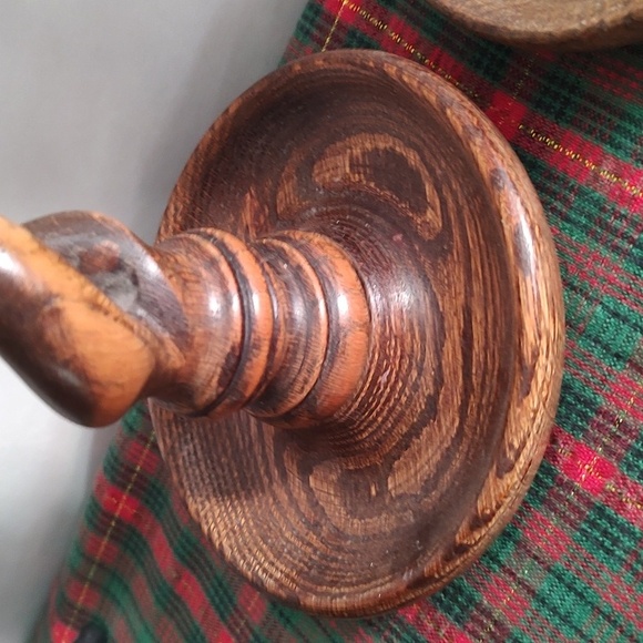 Carved Wood Barley Twist Taper Candle Stick Holders Vintage Antique Set 2 - Picture 5 of 10